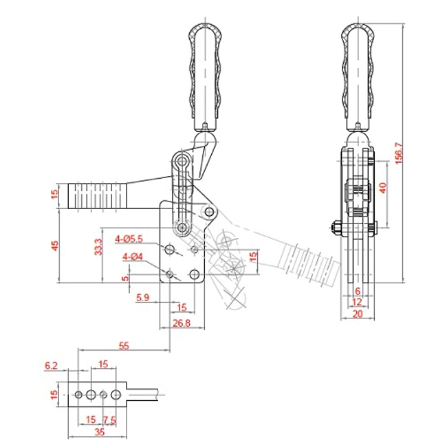 Vendita online Bloccaggio saldabile serie pesante base dritta maniglia saldabile 250 Kg.